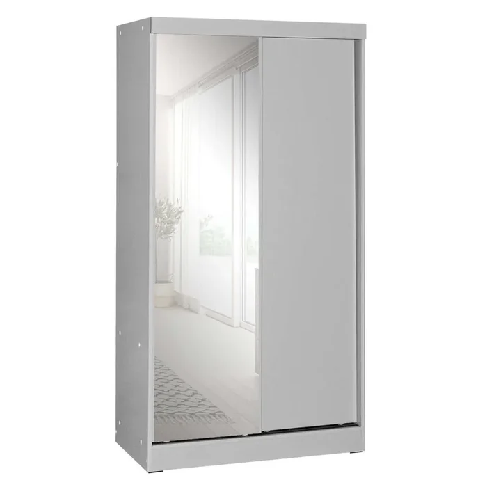 Better Home Products Mirror Wood Double Sliding Door Wardrobe in Light Gray