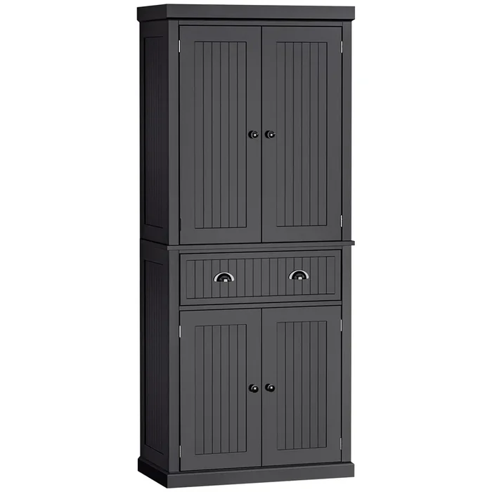 Black Kitchen Organizer: 72″ Tall Pantry Cabinet with 4 Doors, 3 Shelves