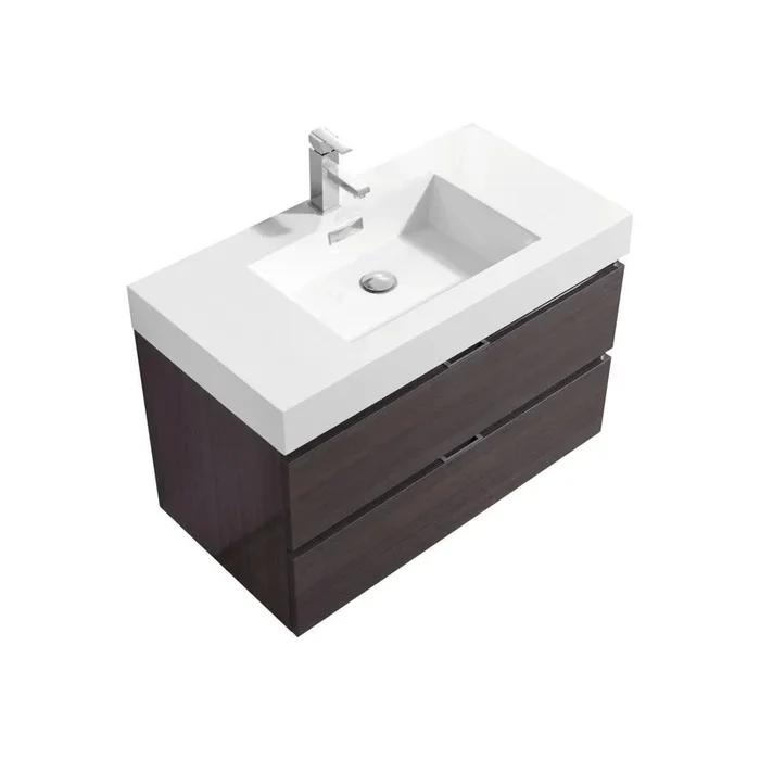 Bliss 36 in. Wall Mount Modern Bathroom Vanity – High Gloss Gray Oak