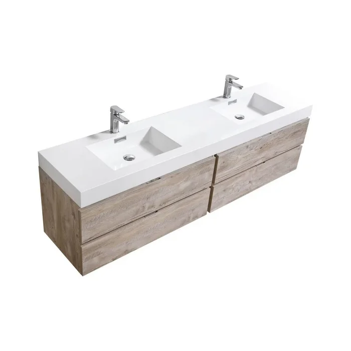 Bliss 80 in. Double Sink Wall Mount Modern Bathroom Vanity – Nature Wood