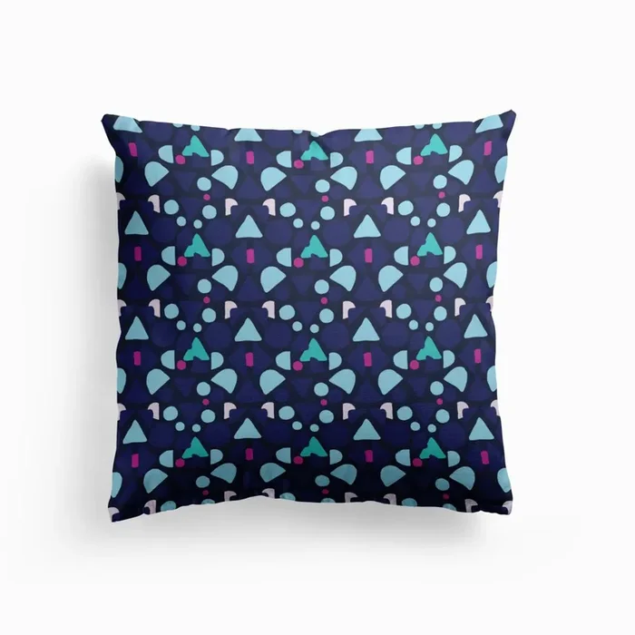Blue Boom Of Shapes Cushion by Ildiko Sipos