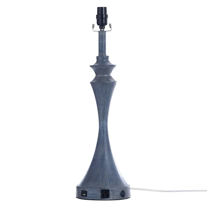 Blue Hourglass Metal Large Large Table Lamp Base with USB, 24″