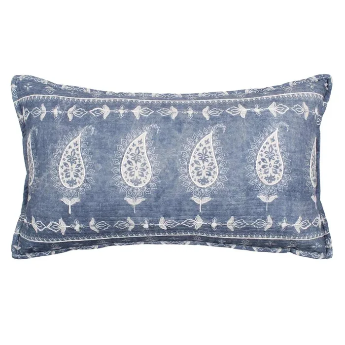 Blue Matelasse Block Print Throw Pillow, 14×20