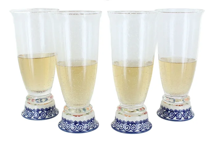 Blue Rose Polish Pottery 4 Piece Beer Glass Set