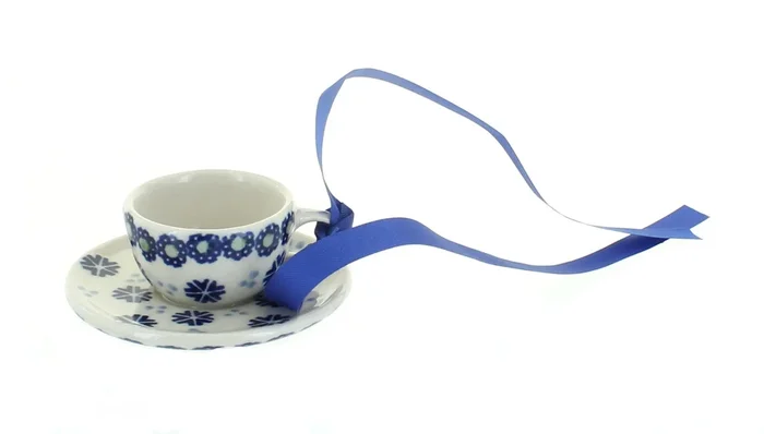 Blue Rose Polish Pottery Tulip Cup & Saucer Ornament