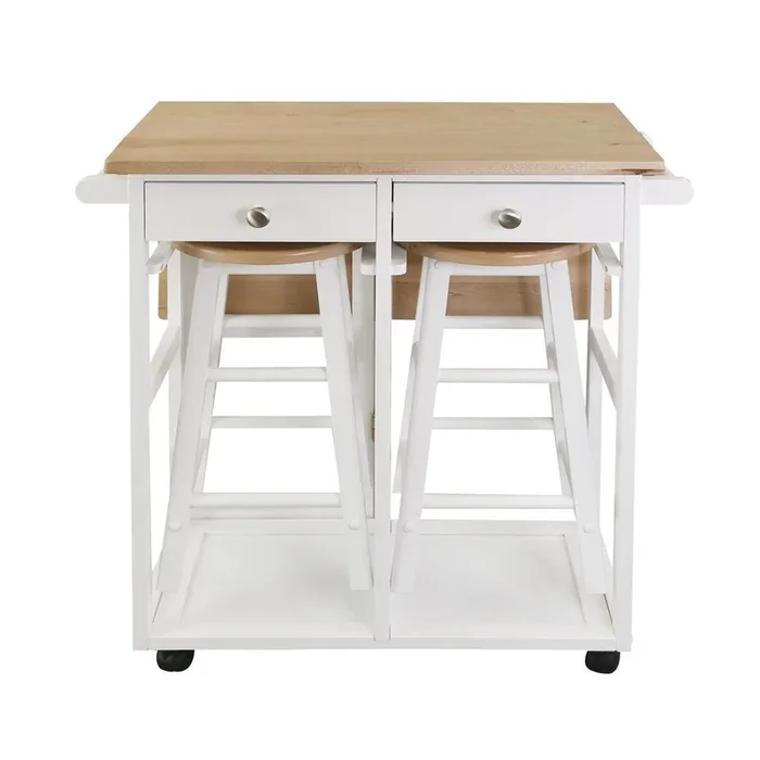 Breakfast Cart with Drop-Leaf Table, American Maple Top, Square – White