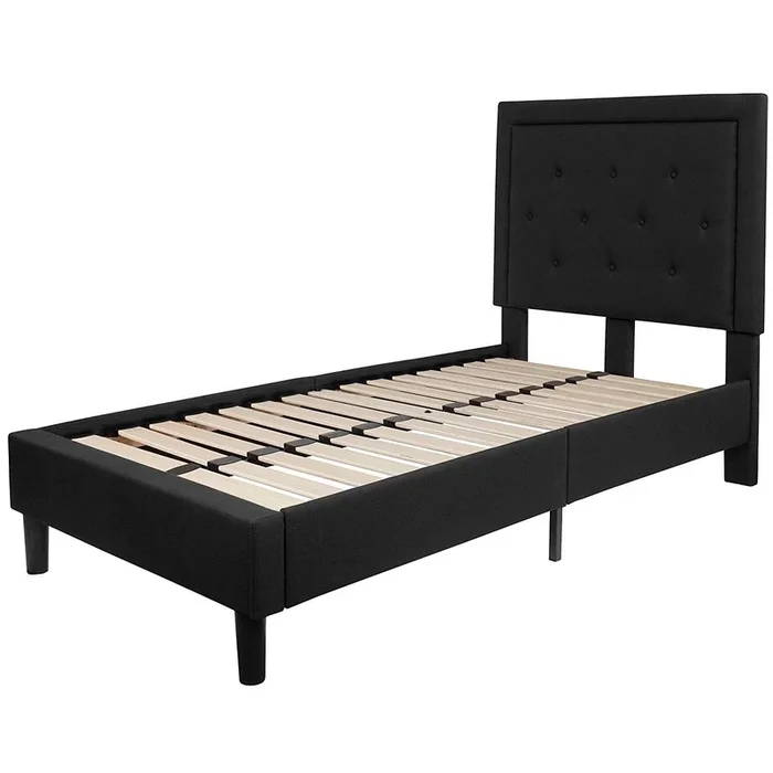 Button Tufted Upholstered Platform Bed – Soft Fabric Headboard Design