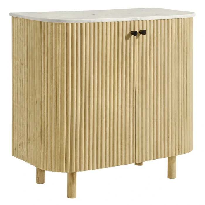 Caldera 33 ” Curved Solid Wood and Marble Accent Storage Cabinet