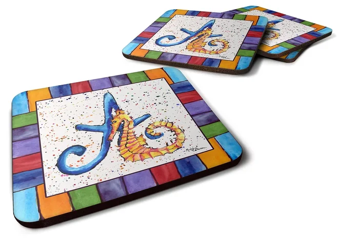 Caroline’s Treasures 8424-AFC Beach and Seafood Foam Coasters (Set of 4), 3.5 H x 3.5 W, Multicolor