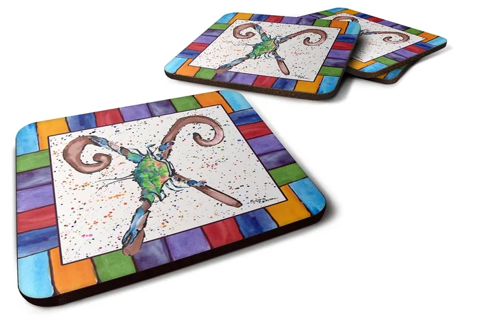 Caroline’s Treasures 8447-XFC Beach and Seafood Foam Coasters (Set of 4), 3.5 H x 3.5 W, Multicolor