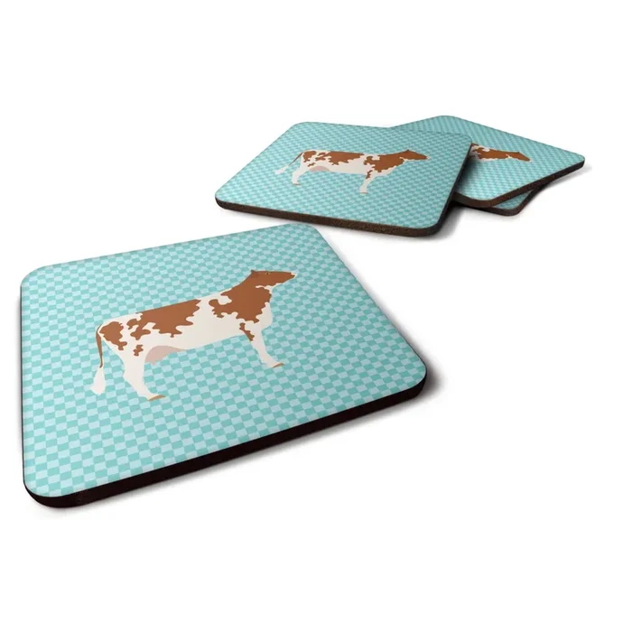 Caroline’s Treasures Ayrshire Cow Blue Check Decorative coasters, 3.5, Multicolor