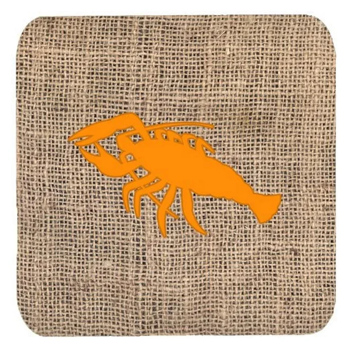 Caroline’s Treasures BB1028-BL-OR-FC Lobster Burlap and Orange Foam Coasters (Set of 4), 3.5 H x 3.5 W, Multicolor