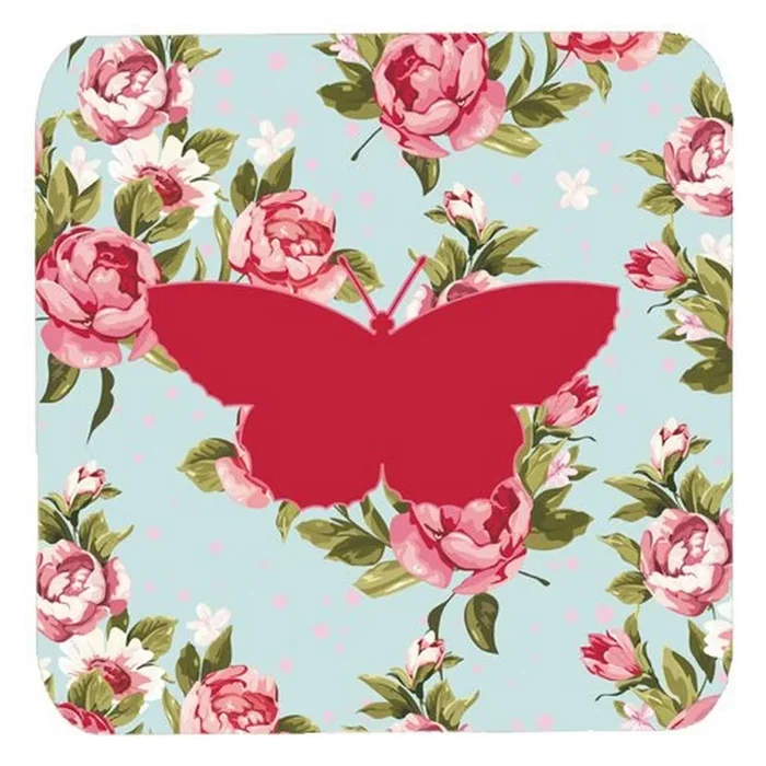 Caroline’s Treasures BB1041-RS-BU-FC Butterfly Shabby Chic Blue Roses Foam Coasters (Set of 4), 3.5 H x 3.5 W, Multicolor