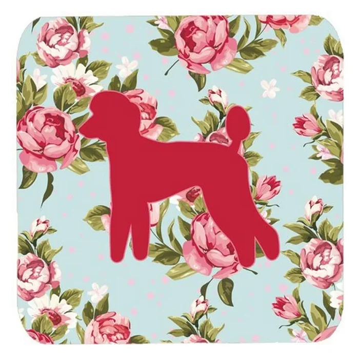 Caroline’s Treasures BB1114-RS-BU-FC Poodle Shabby Chic Blue Roses Foam Coasters (Set of 4), 3.5 H x 3.5 W, Multicolor
