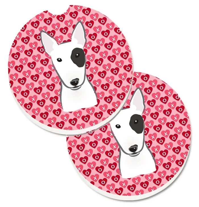 Caroline’s Treasures Bull Terrier Hearts Set of 2 Cup Holder Car Coasters, 2.56, Multicolor