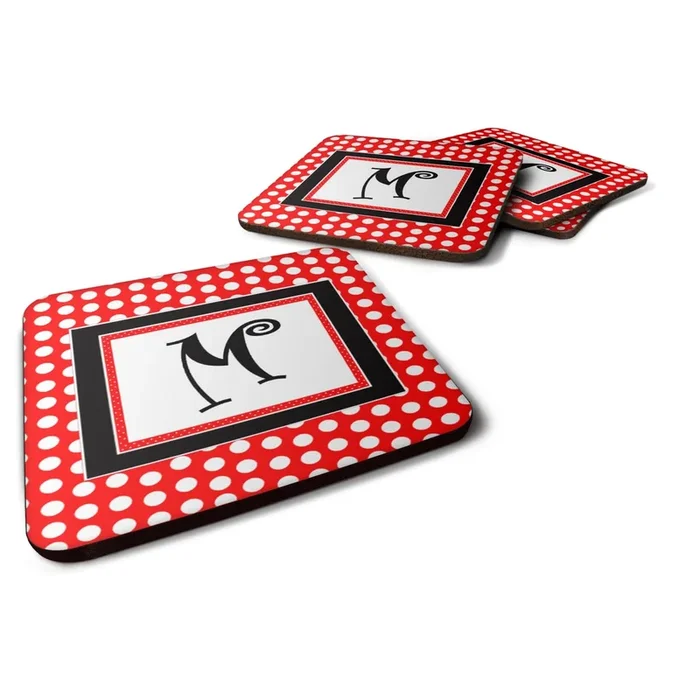 Caroline’s Treasures CJ1012-MFC Monogram-Red Black Polka Dots Foam Coasters (Set of 4), Initial Letter M, 3.5 H x 3.5 W, Multicolor