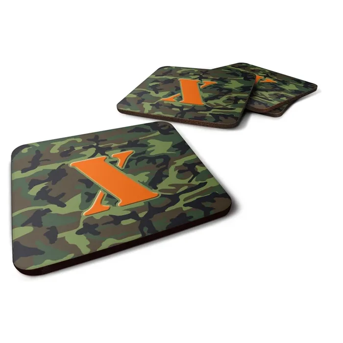 Caroline’s Treasures CJ1030-XFC Monogram-Camo Green Foam Coasters (Set of 4), Initial Letter X, 3.5 H x 3.5 W, Multicolor