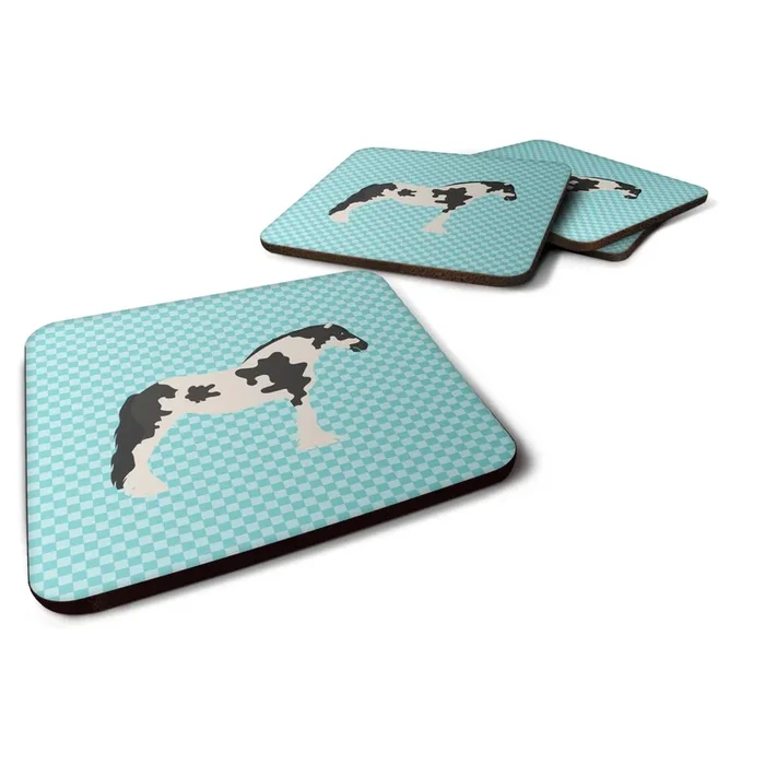 Caroline’s Treasures Cyldesdale Horse Blue Check Decorative coasters, 3.5, Multicolor