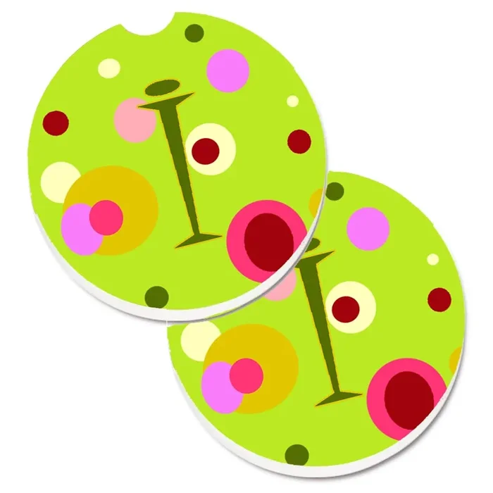 Caroline’s Treasures Letter I Monogram – Lime green Set of 2 Cup Holder Car Coasters CJ1010-ICARC, 2.56, Multicolor
