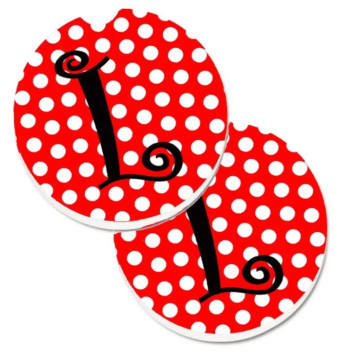 Caroline’s Treasures Letter L Initial Monogram Red black Polka Dots Set of 2 Cup Holder Car Coasters CJ1012-LCARC, 2.56, Multicolor