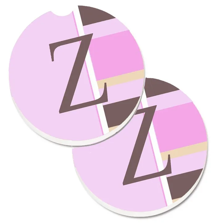 Caroline’s Treasures Letter Z Initial Monogram – Pink Stripes Set of 2 Cup Holder Car Coasters CJ1005-ZCARC, 2.56, Multicolor