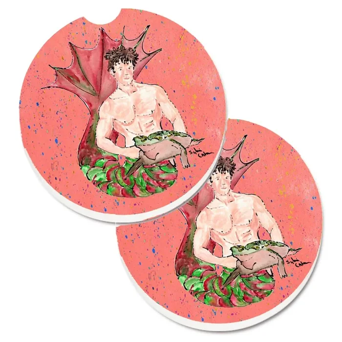 Caroline’s Treasures Merman Set of 2 Cup Holder Car Coasters 8348CARC, 2.56, Multicolor