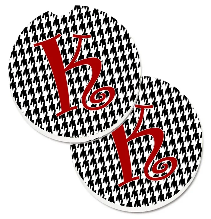 Caroline’s Treasures Monogram Initial K Houndstooth black Set of 2 Cup Holder Car Coasters CJ1035-KCARC, 2.56, Multicolor