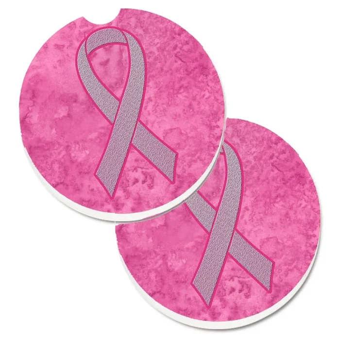 Caroline’s Treasures Pink Ribbon For Breast Cancer Awareness Set of 2 Cup Holder Car Coasters AN1205CARC, 2.56, Multicolor