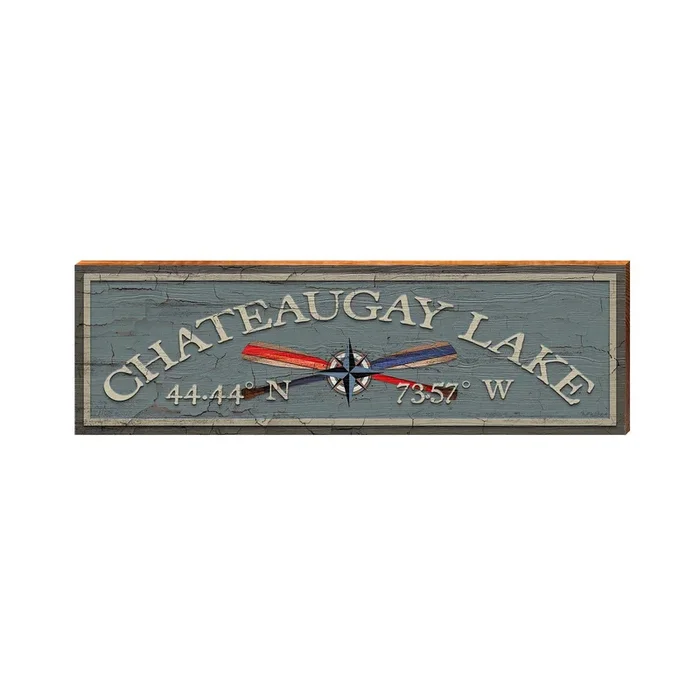 Chateaugay Lake Compass Paddles Blue Latitude Longitude ALI1 | Wall Art Print on Real Wood