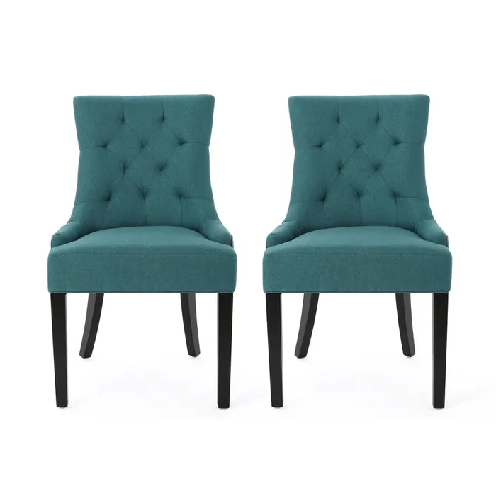 Chen Dining Chair Set of 2, 36 Inch Oval Shaped Padded Cushion, Teal – Benzara