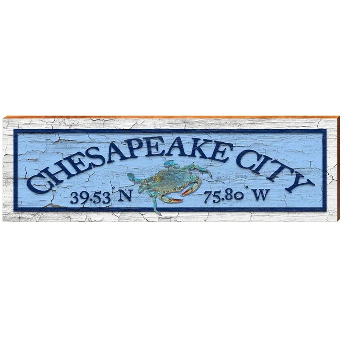 Chesapeake City Blue Crab Blue Latitude Longitude | Wall Art Print on Real Wood
