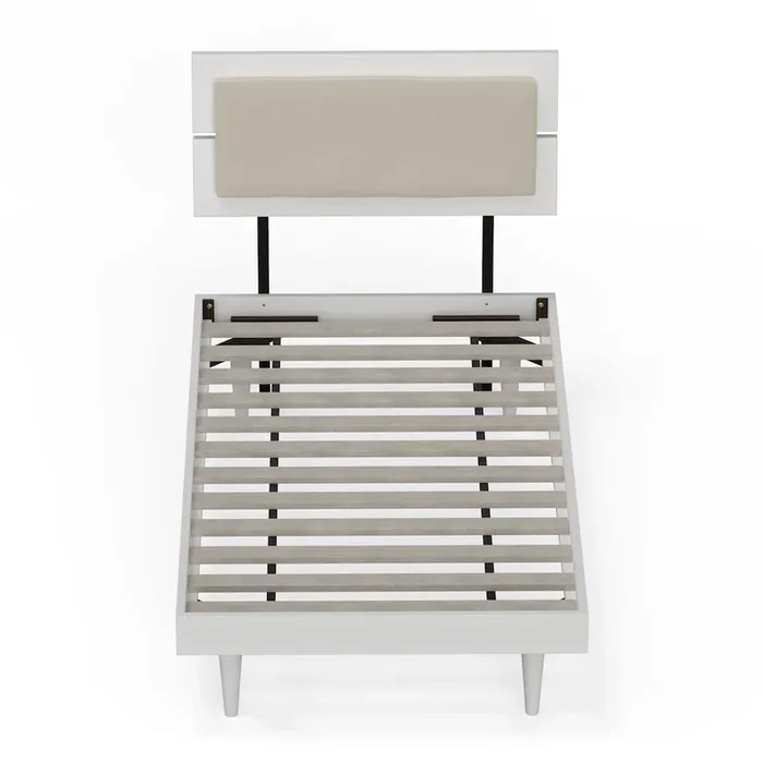 Comfort Pointe Benoni Twin Wooden Bed with Taupe Cushion White