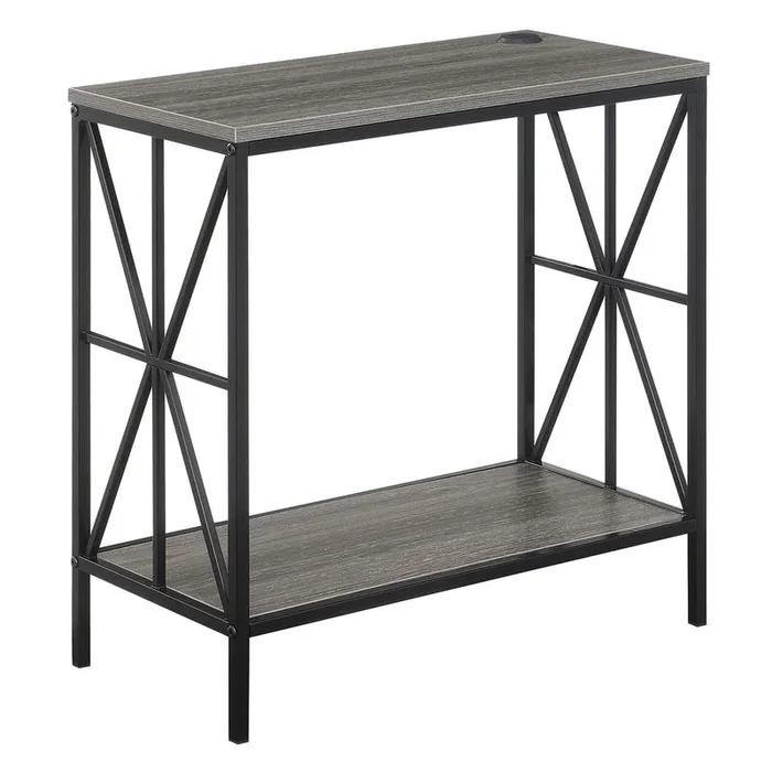 Convenience Concepts Tucson Starburst Chairside End Table with Charging Station and Shelf, Weathered Gray/Black
