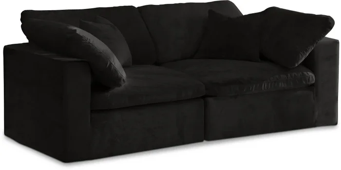 Cozy 80 ” Velvet Upholstered Overstuffed Fiber Filled Comfort Comfort 2pc. Modular Loveseat