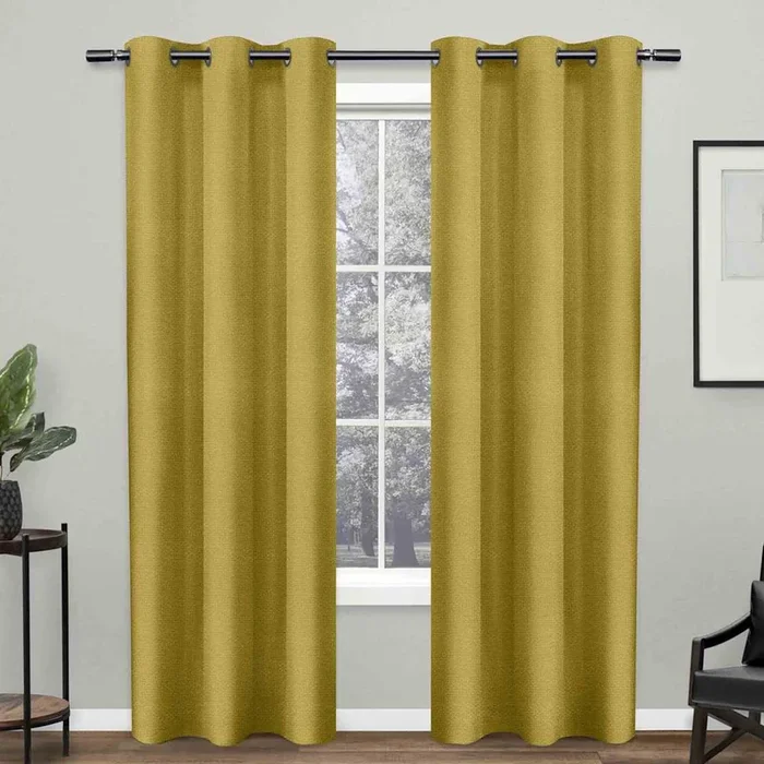 Curry Basket Weave Light Filtering Grommet Curtain Panel, 96″