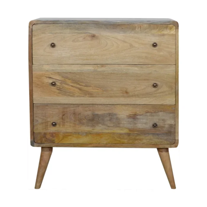 Curved Solid Wood 3 Drawers Oak-ish Chest