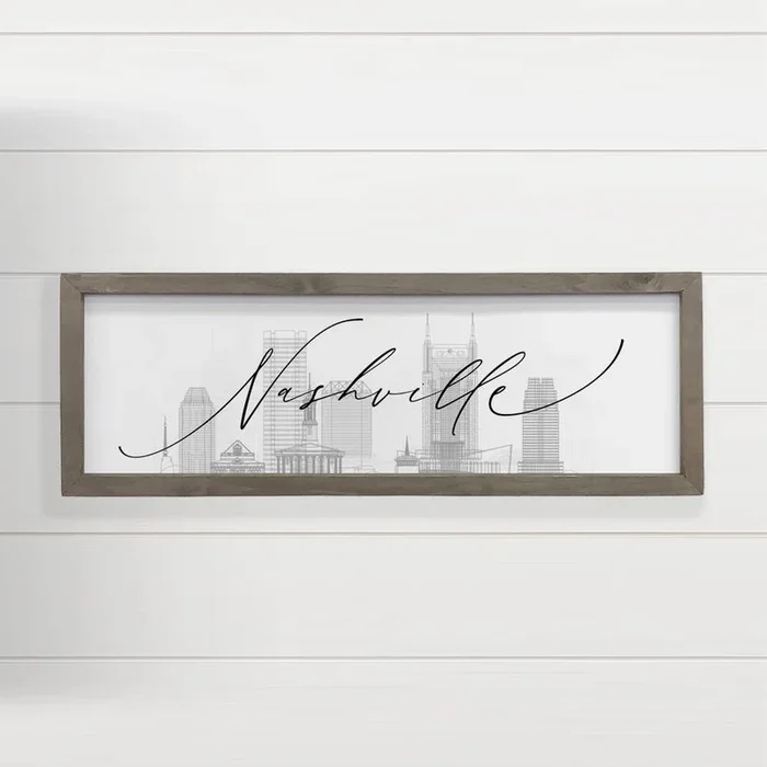 Custom City Skyline – Modern Skyline Nashville – Wood Frame