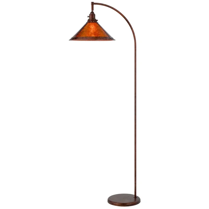 Cyan 65 Inch Modern Adjustable Arc Floor Lamp, Amber Mica Shade, Rust Metal – Benzara