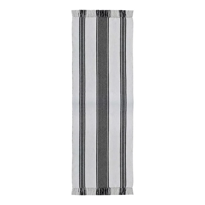 (D551) Honeybloom Flatweave Ivory & Black Striped Runner, 2×7