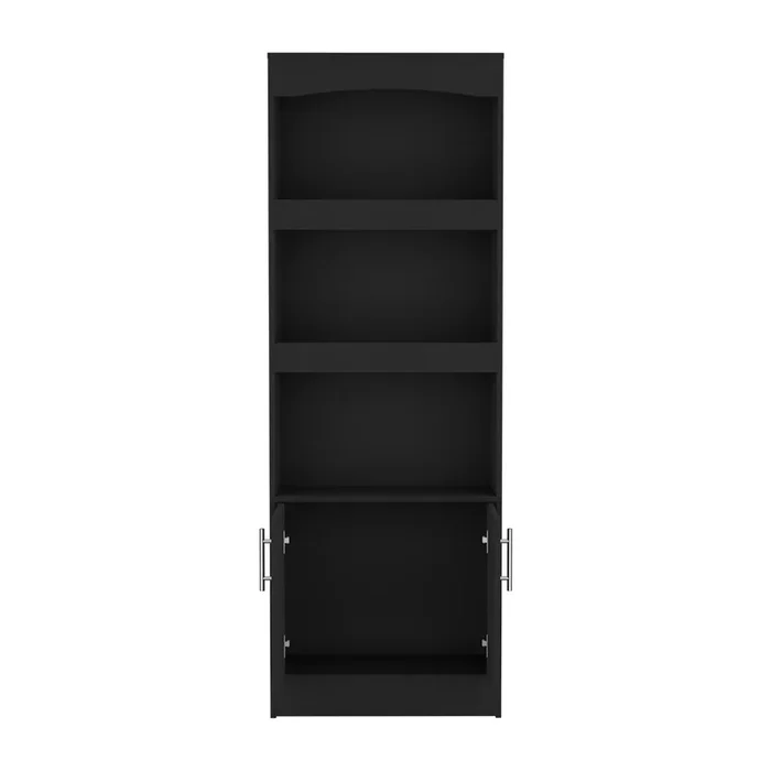 DEPOT E-SHOP Dozza Bookcase, Three Shelves, Double Door Cabinet, Metal Hardware, Black