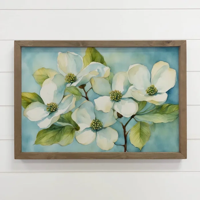 Dogwood Blossoms – Floral Canvas Art – Wood Framed Decor