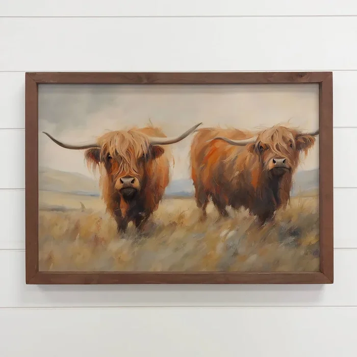 Double Highland Cows – Highland Cow Canvas Art – Framed Art