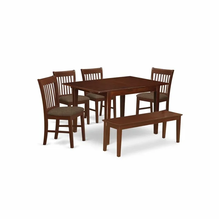 East West Furniture 6 Pc dinette set for small spaces- Tables and 4 Dining Chairs and Bench