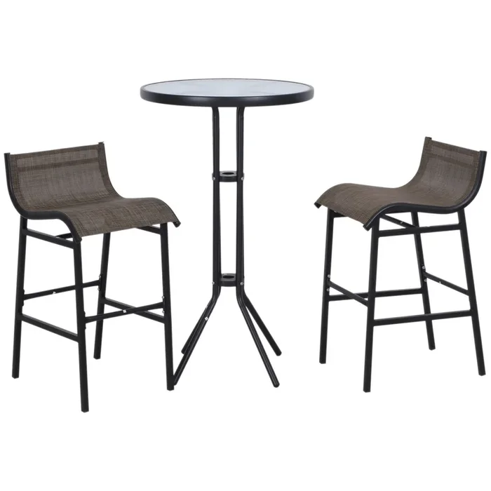 Elevated Outdoor Dining: 3-Piece Black/Tan High-Top Bistro Set