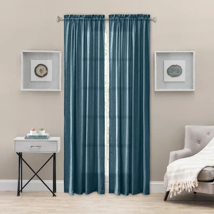 Ellis Curtain Portland Crushed Taffeta Rod Pocket Tailored Panel – 48×84″, Blue