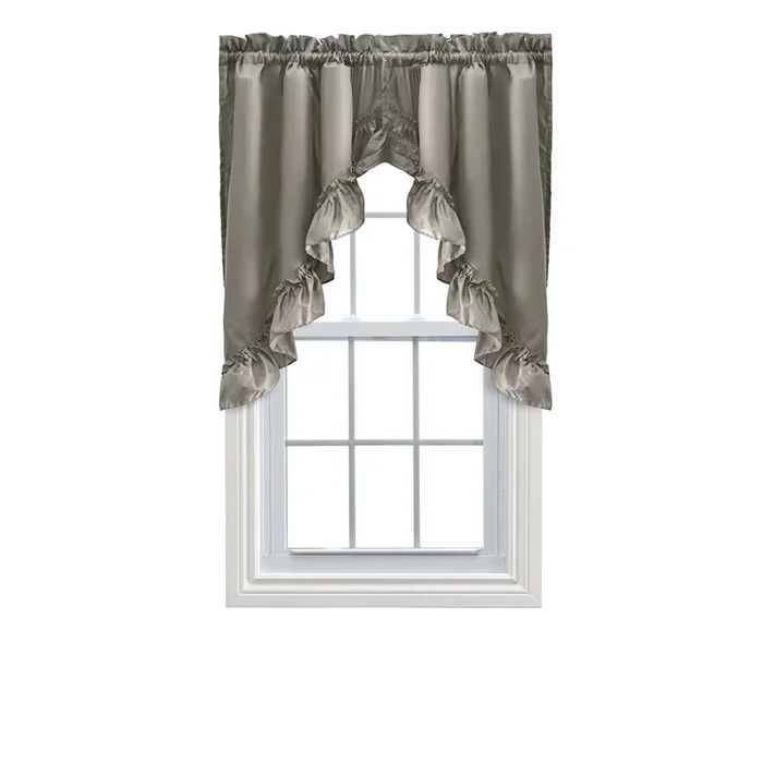 Ellis Stacey 1.5″ Rod Pocket High Quality Fabric Solid Color Window Ruffled Swag 60″x38″ Grey