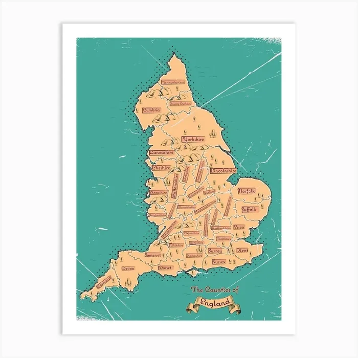 England County Vintage Map Art Print by Nicks emporium