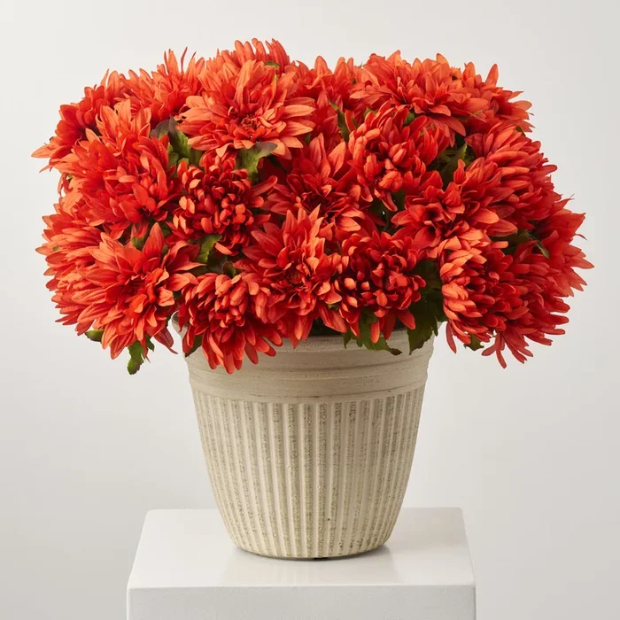 Extra Large Mixed Rust Orange Dahlia & Mum Blooms Potted Outdoor Fall Urn Filler