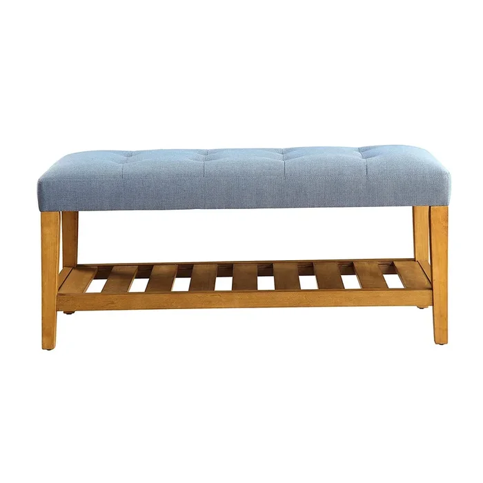 Fabric Bench in Blue and Oak Finish