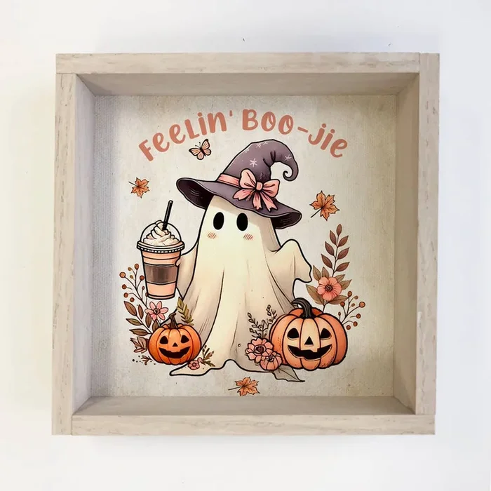 Feelin’ Boo-jie Cute Ghost – Halloween Canvas Art – Framed